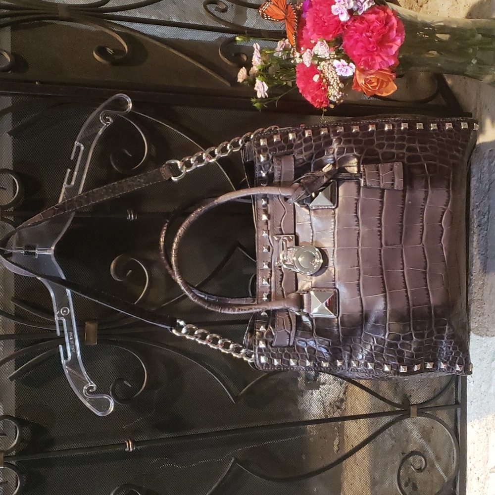 Michael Kors gray and black croc embossed large tote